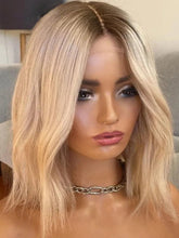 Blonde Wavy Bob Wig Lace Front Wig with Dark Roots Real Human Hair - Everyday Wigs